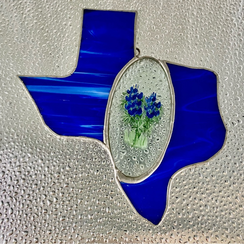 Blue Stained Glass Texas Art Piece